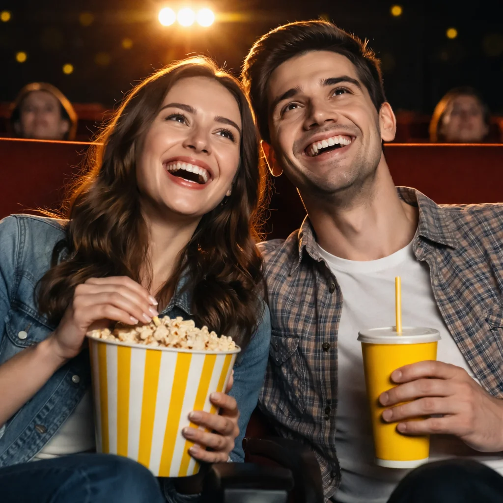 Pareja viendo películas online con palomitas en experiencia tipo cine con Thunder TV